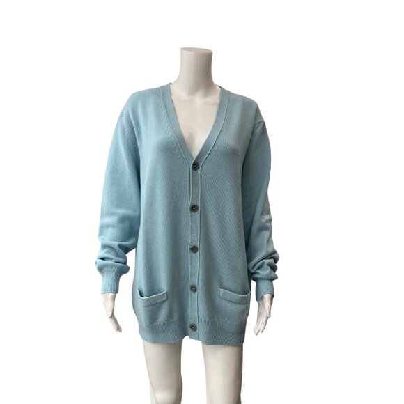 $690 NWT Manrico Blue Cashmere Pullover V-Neck Cardigan Sweater size XL - Picture 1 of 6
